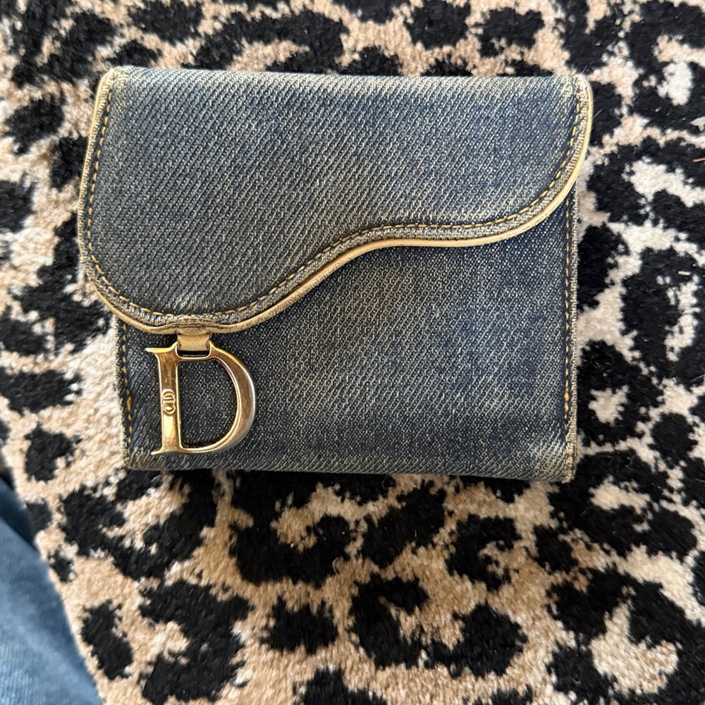 Christian Dior Denim Compact Saddle Wallet - Comes With COA